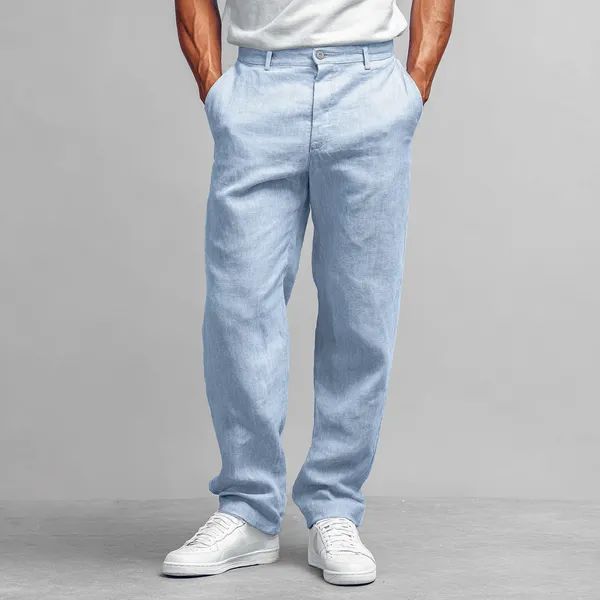 Sky_Blue_100%_European_Linen_Tailored_Pants_Men