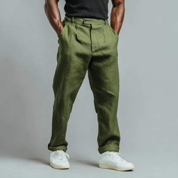 The_Linear_Forest_Olive_Pure_Linen_Pant_For_Men