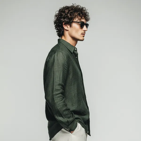 Men'S_Bottel_Green_Pure_100%_Linen_Shirt