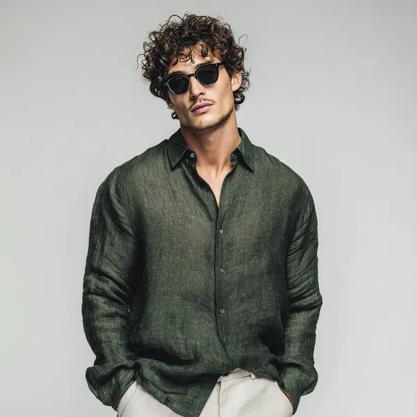 Men'S_Bottel_Green_Pure_100%_Linen_Shirt