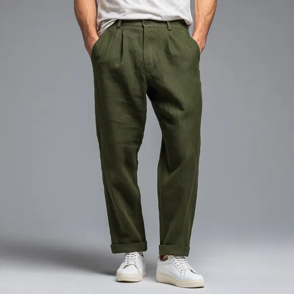 The_Linear_Moss_Green_Pure_Linen_Pant_For_Men
