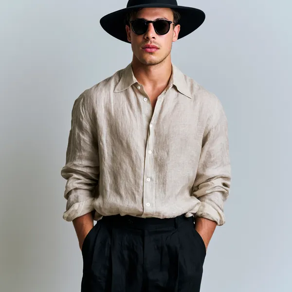Men'S_Classic_Beige_100%_Pure_Linen_Shirt