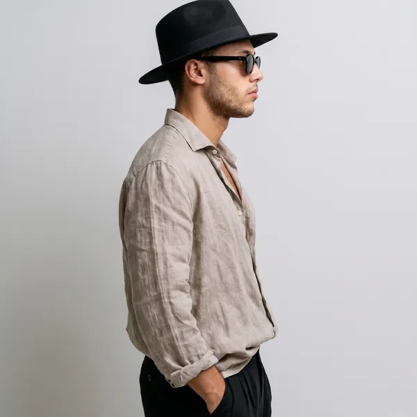 Men'S_Khaki_Beige_Pure_100%_Linen_Shirt