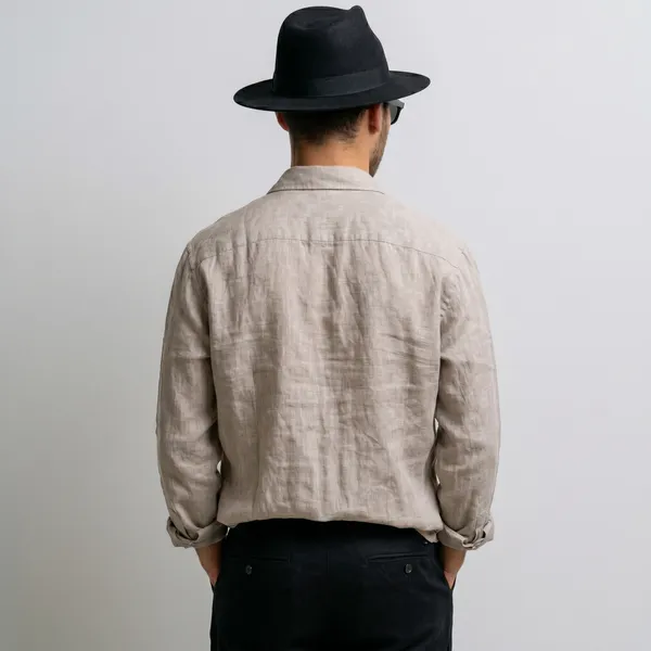 Men'S_Khaki_Beige_Pure_100%_Linen_Shirt