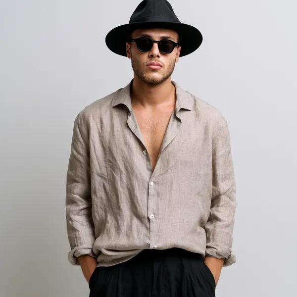 Men'S_Khaki_Beige_Pure_100%_Linen_Shirt