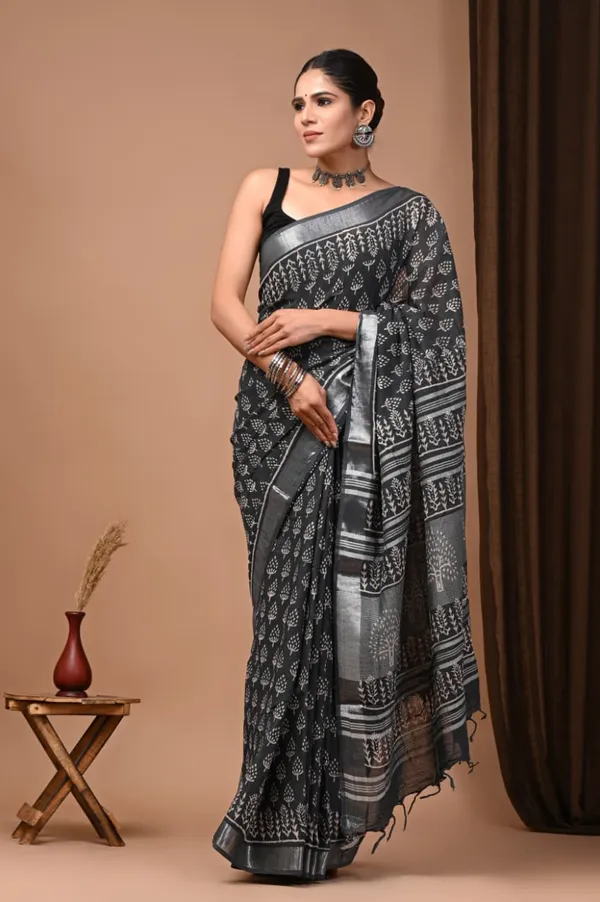 Dark_Grey_Trendy_Linen_Saree_For_Women