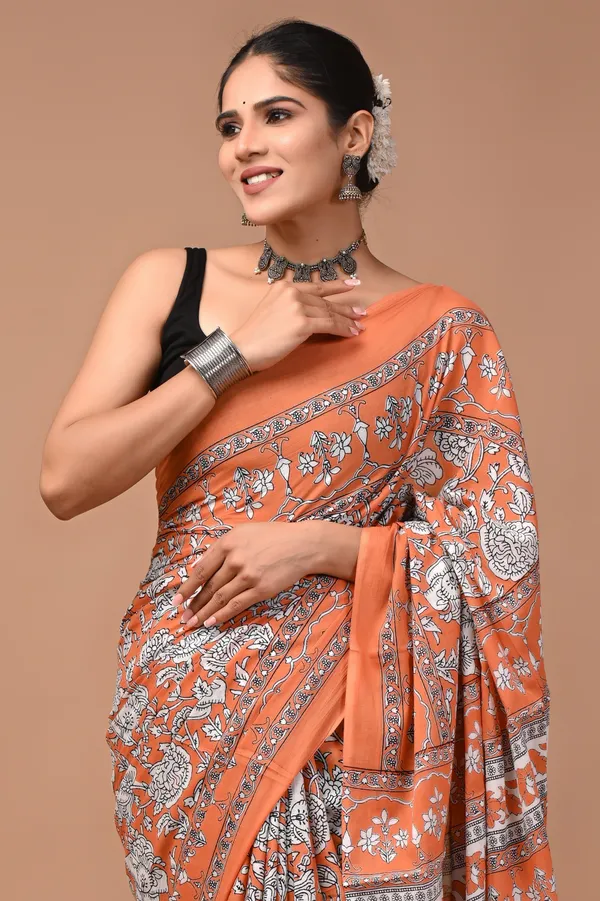 Peach_Orange_Soft_Mulmul_Cotton_Saree