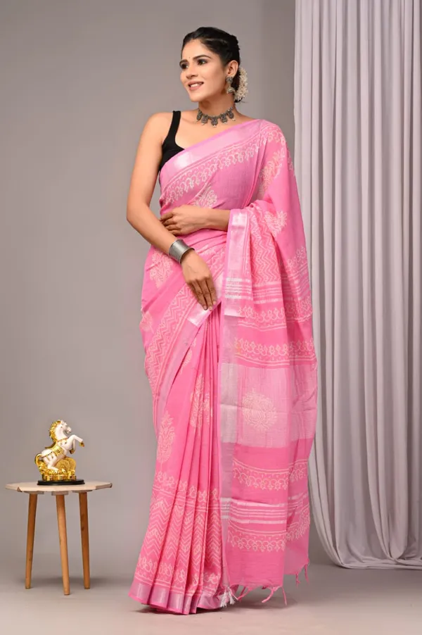 Pink_Trendy_Linen_Saree_For_Women