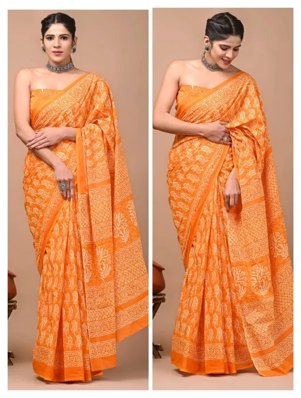 Bright_Orange_Soft_Mulmul_Cotton_Saree