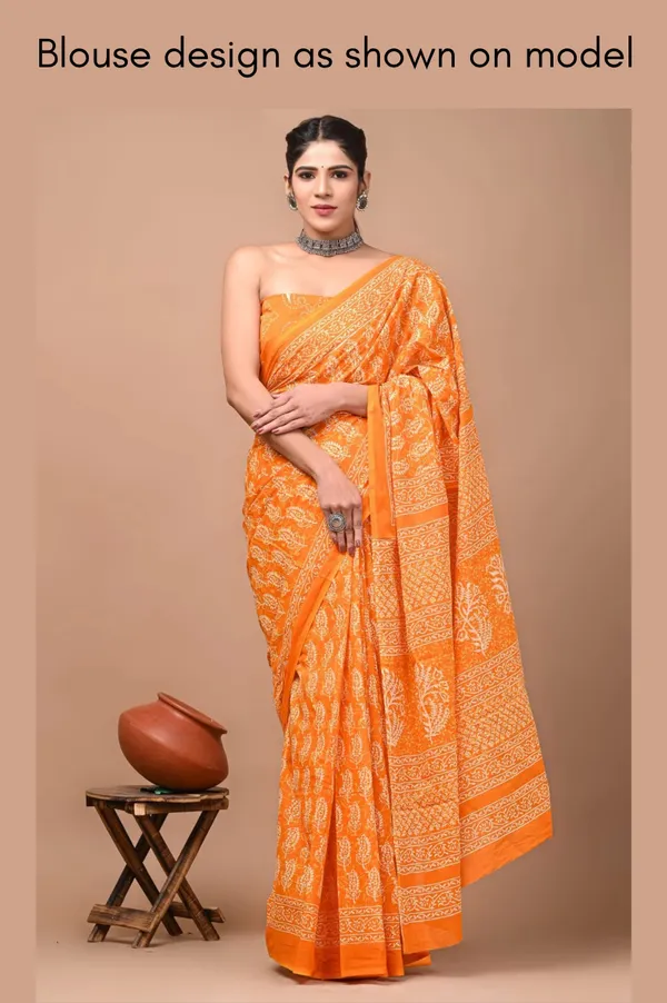 Bright_Orange_Soft_Mulmul_Cotton_Saree