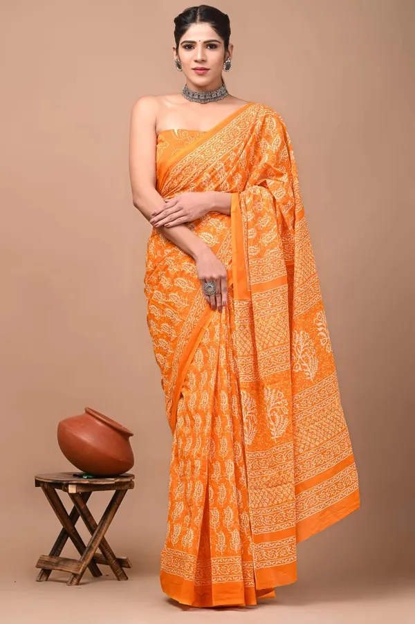 Bright_Orange_Soft_Mulmul_Cotton_Saree