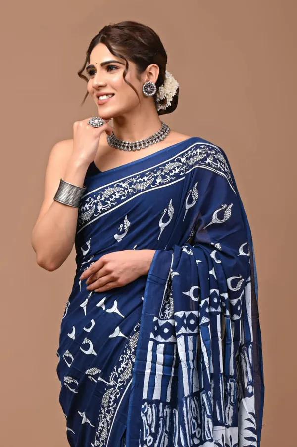 Navy_Blue_Soft_Mulmul_Cotton_Saree