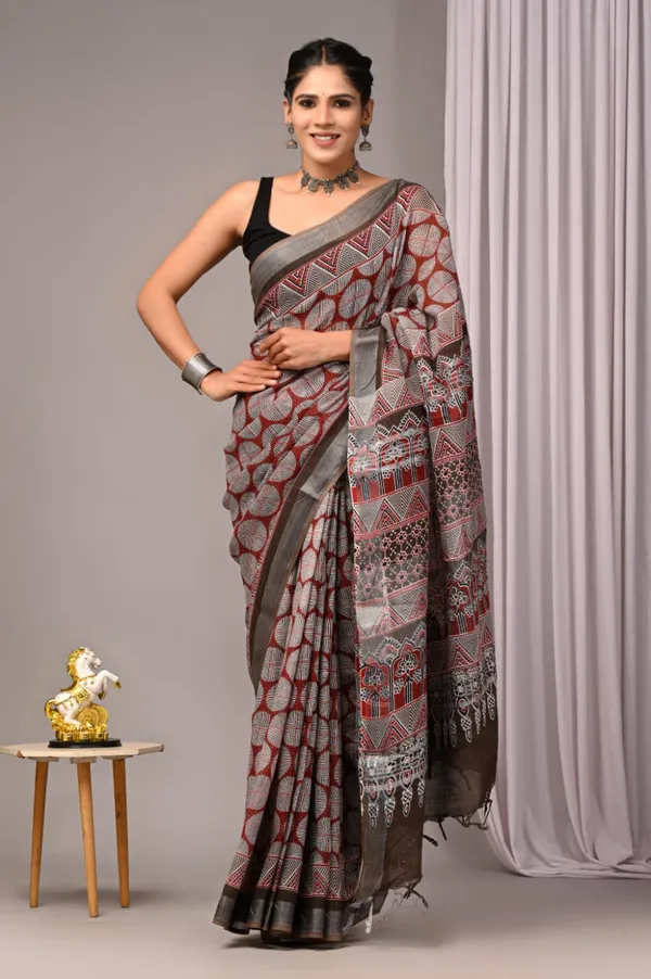 Multicolour_Trendy_Linen_Saree_For_Women