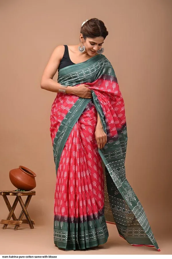 Coral_Red_Soft_Mulmul_Cotton_Saree