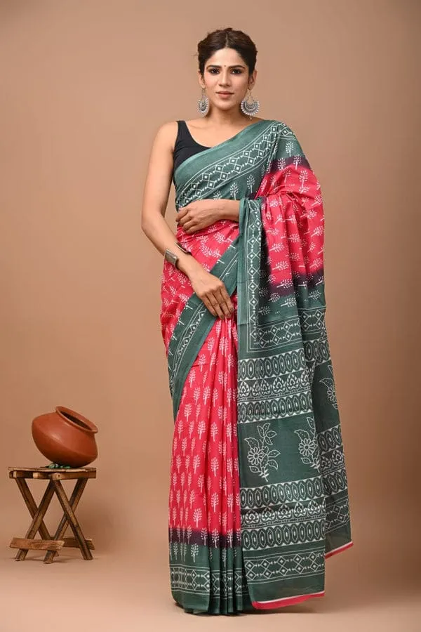 Coral_Red_Soft_Mulmul_Cotton_Saree