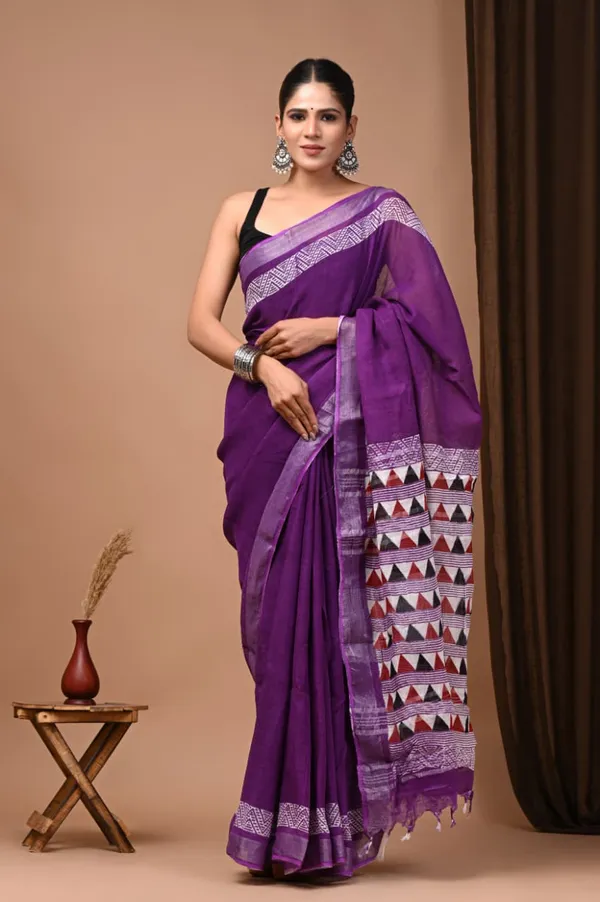 Purple_Trendy_Linen_Saree_For_Women