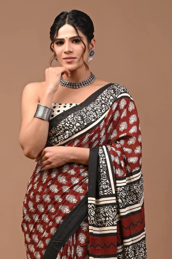 Maroon_Soft_Mulmul_Cotton_Saree