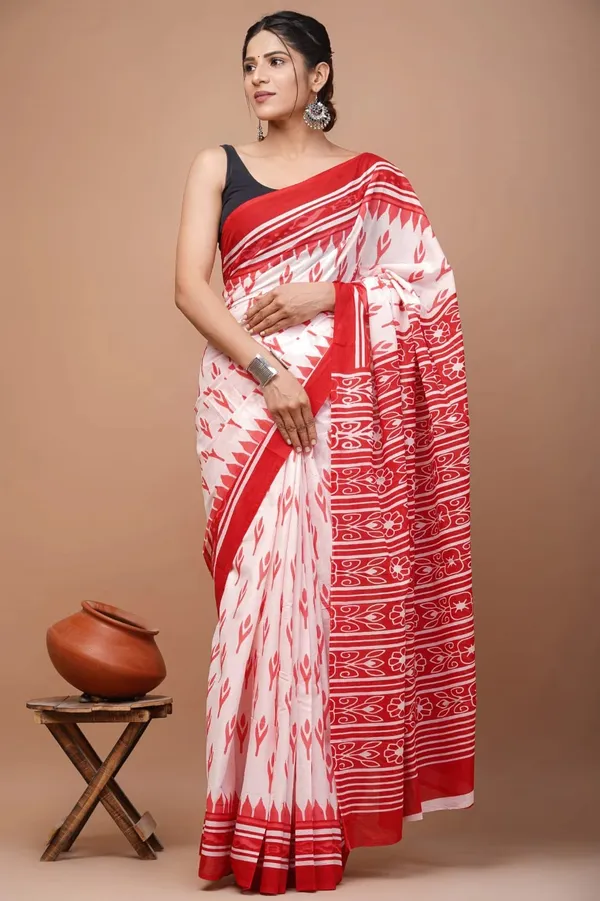 White_Soft_Mulmul_Cotton_Saree_For_Women