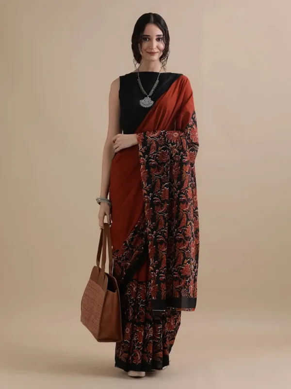 Rust_Brown_Soft_Mulmul_Cotton_Saree