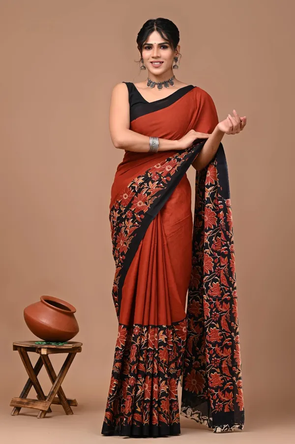Rust_Brown_Soft_Mulmul_Cotton_Saree