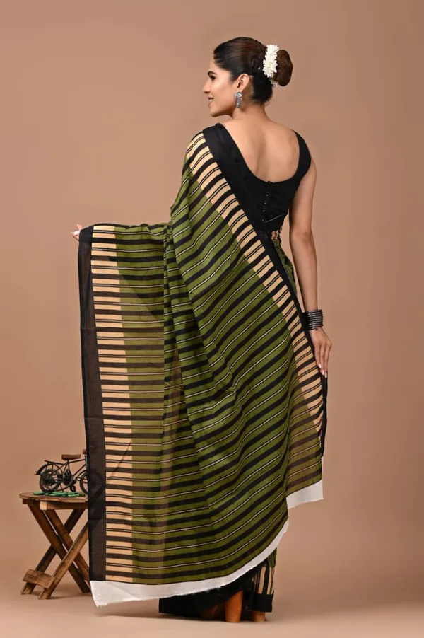 Olive_Green_Soft_Mulmul_Cotton_Saree