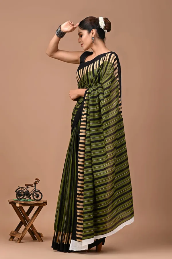 Olive_Green_Soft_Mulmul_Cotton_Saree