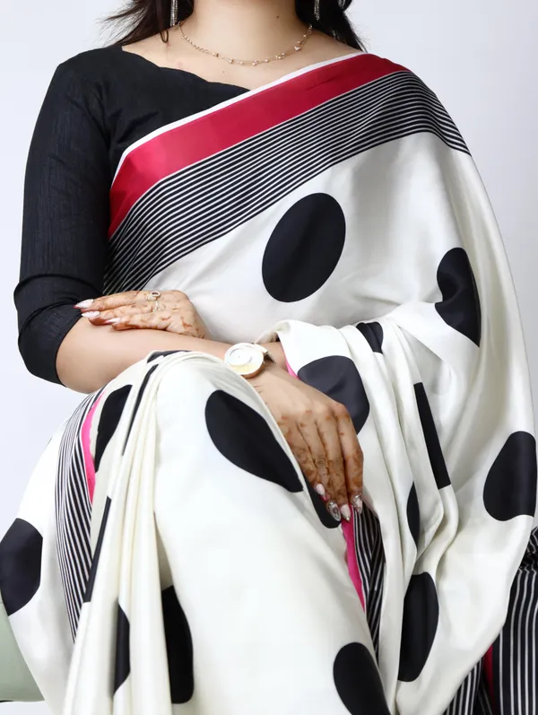 Hot_Pink_Pearl_White_-_The_Dot_Affair_|_Japan_Satin_Polka_Dot_Striped_Print_Saree_with_Mono_Bangalore_Silk_Unstitched_Blouse