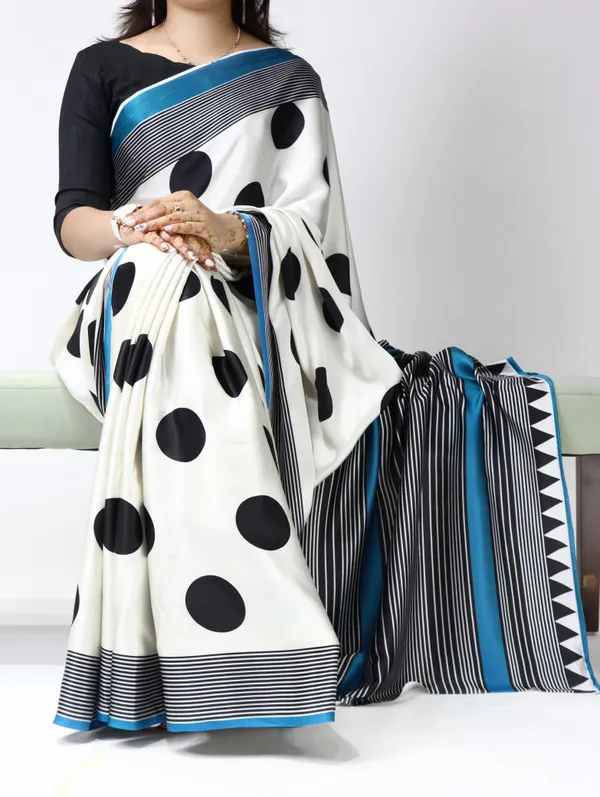 Aqua_Blue_Pearl_White_-_The_Dot_Affair_|_Japan_Satin_Polka_Dot_Striped_Print_Saree_with_Mono_Bangalore_Silk_Unstitched_Blouse