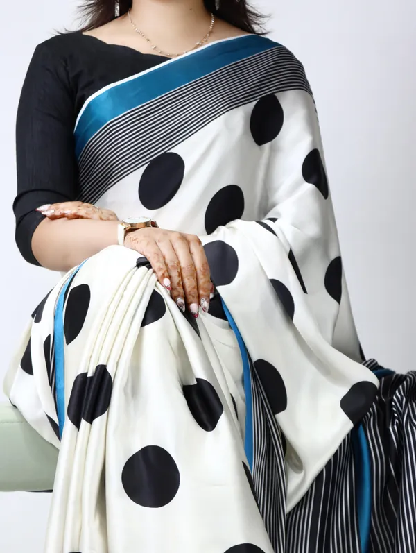 Aqua_Blue_Pearl_White_-_The_Dot_Affair_|_Japan_Satin_Polka_Dot_Striped_Print_Saree_with_Mono_Bangalore_Silk_Unstitched_Blouse