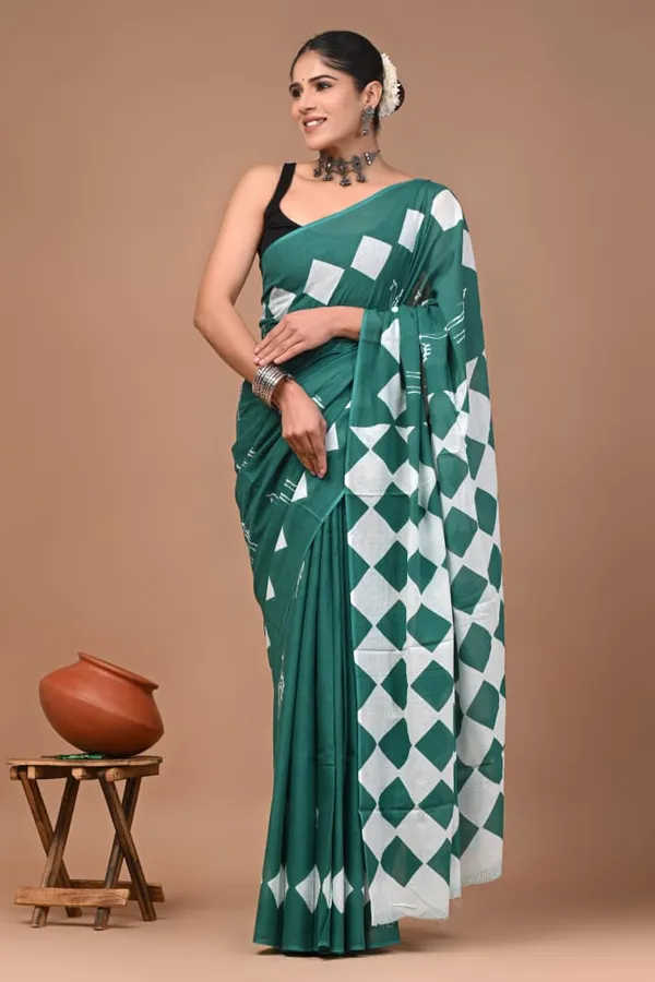 Bottle_Green_Soft_Mulmul_Cotton_Saree