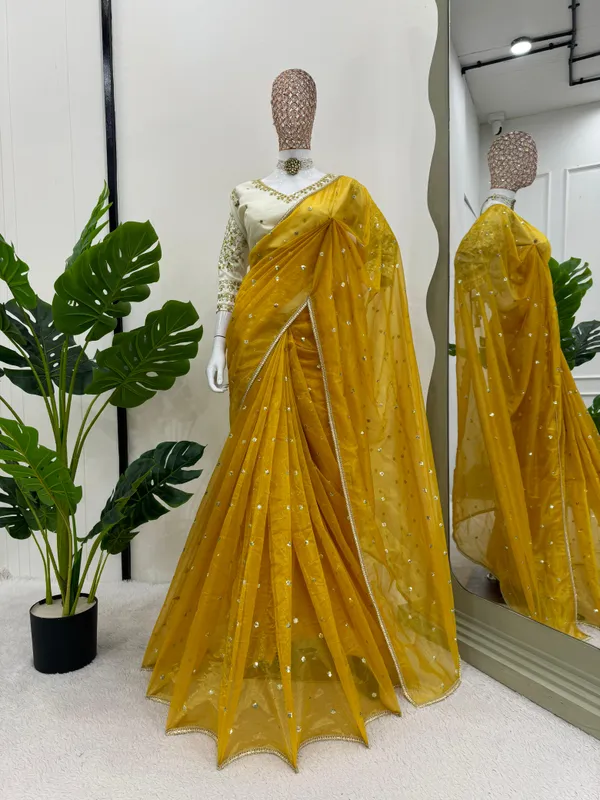 Golden_Mustard_-_The_Golden_Affair_|_Designer_Heavy_Twill_Net_Thread_&_Sequin_Saree_with_Bangalore_Silk_Stitched_Blouse