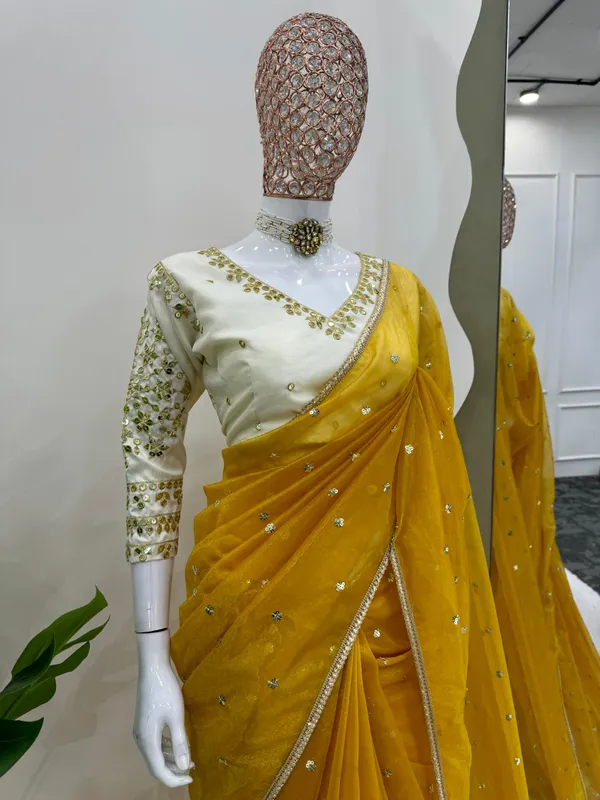 Golden_Mustard_-_The_Golden_Affair_|_Designer_Heavy_Twill_Net_Thread_&_Sequin_Saree_with_Bangalore_Silk_Stitched_Blouse