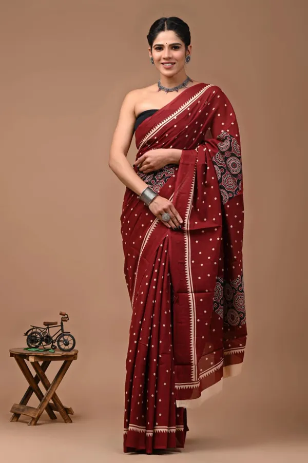 Maroon_Soft_Mulmul_Cotton_Saree