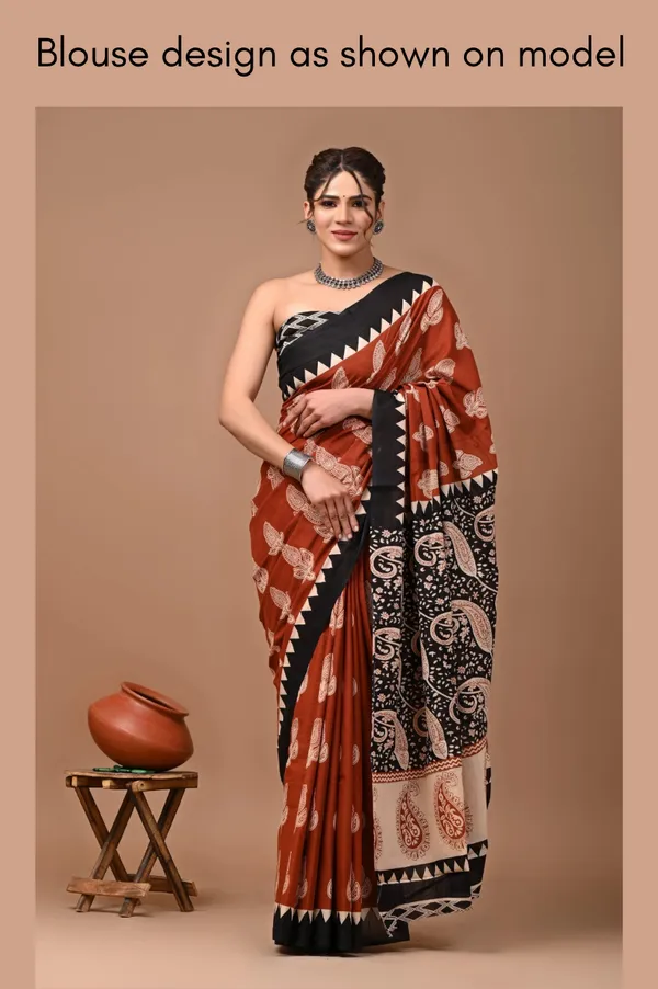 Terracotta_Brown_Soft_Mulmul_Cotton_Saree