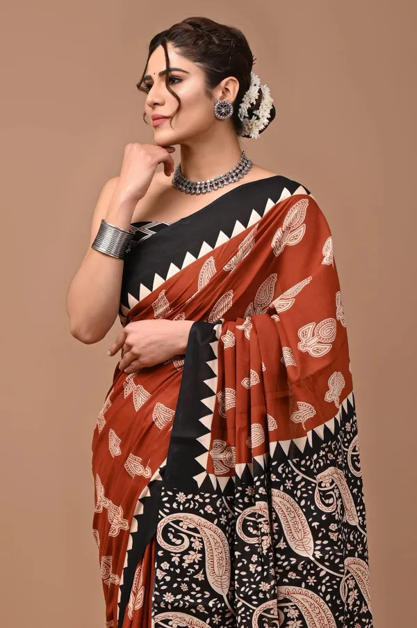 Terracotta_Brown_Soft_Mulmul_Cotton_Saree