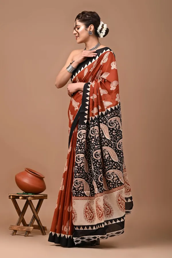 Terracotta_Brown_Soft_Mulmul_Cotton_Saree