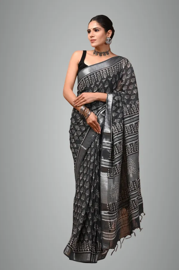 Dark_Grey_Trendy_Linen_Saree_For_Women