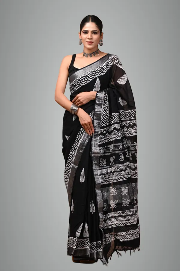 Black_Trendy_Linen_Saree_For_Women