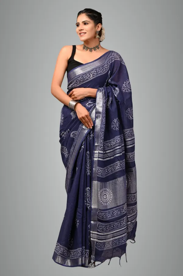 Blue_Trendy_Linen_Saree_For_Women