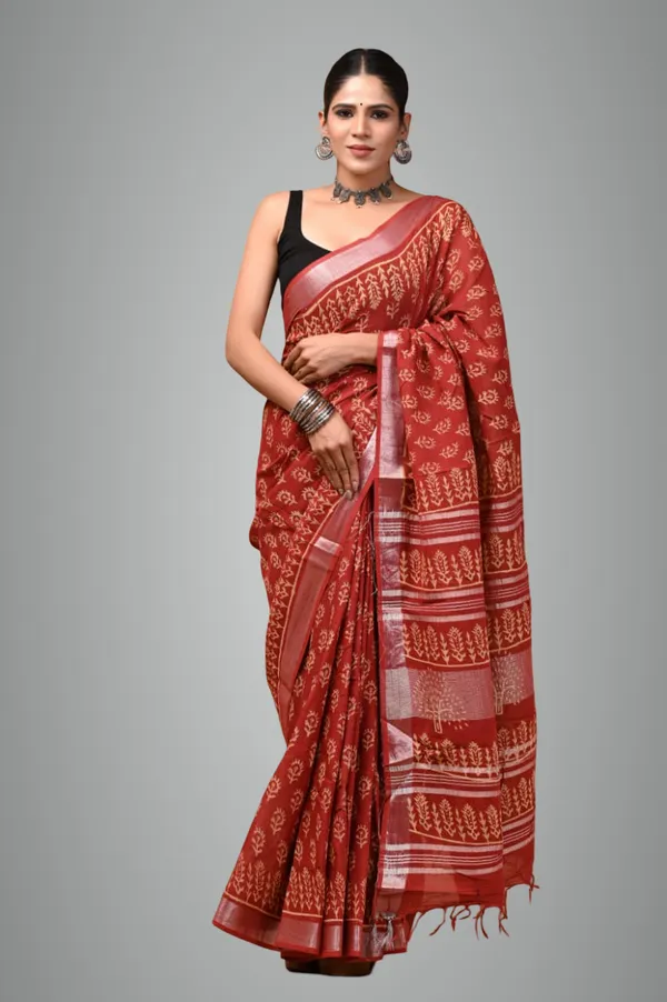 Red_Trendy_Linen_Saree_For_Women