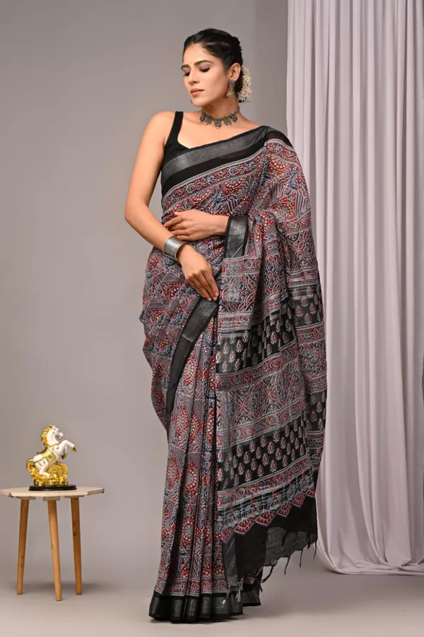 Multicolour_Trendy_Linen_Saree_For_Women