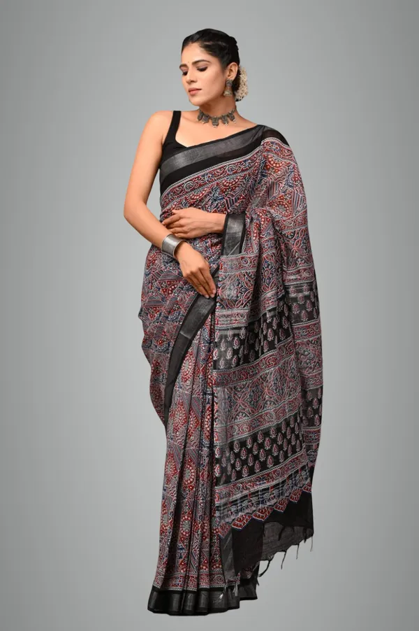 Multicolour_Trendy_Linen_Saree_For_Women