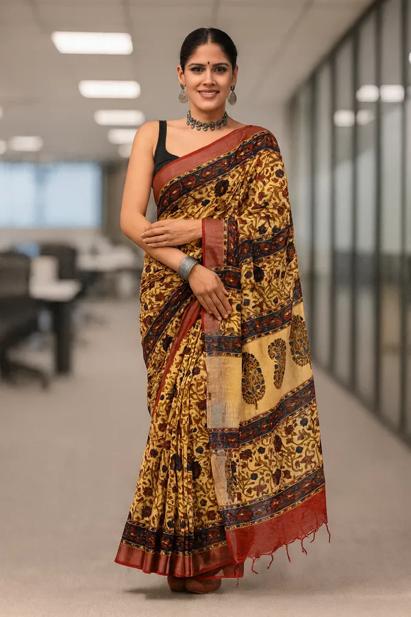 Yellow_Trendy_Linen_Saree_For_Women
