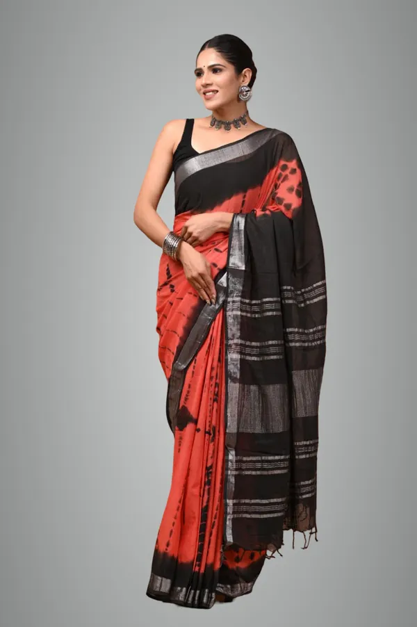 Black_&_Red_Trendy_Linen_Saree_For_Women
