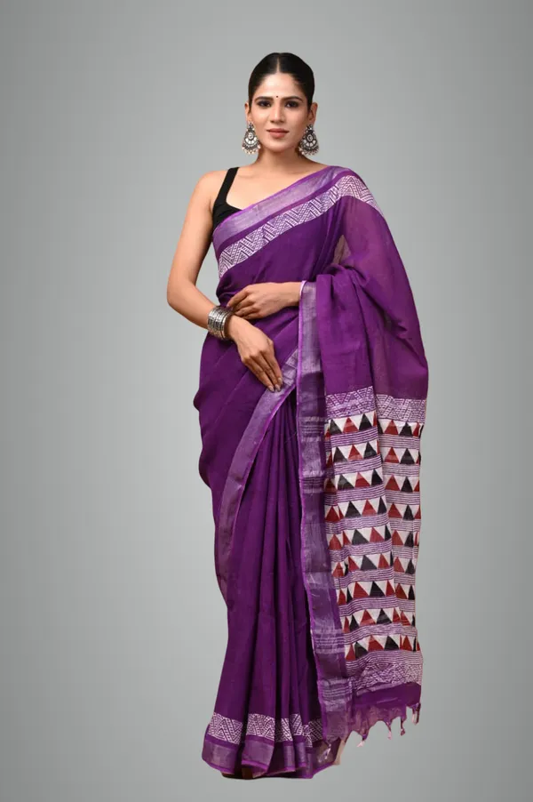 Purple_Trendy_Linen_Saree_For_Women