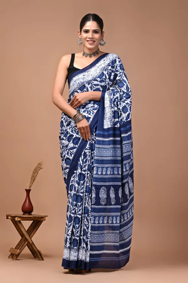 Blue_Soft_Mulmul_Cotton_Saree_For_Women