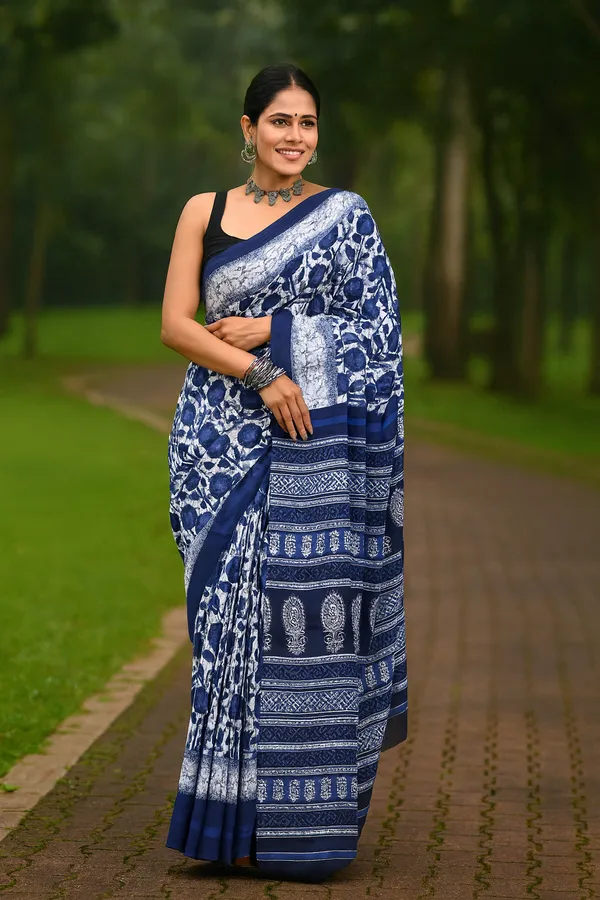 Blue_Soft_Mulmul_Cotton_Saree_For_Women