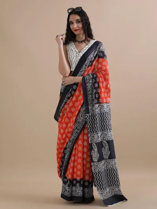 Orange_Soft_Mulmul_Cotton_Saree_For_Women