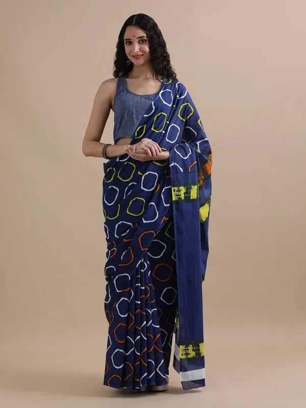 Blue_Soft_Mulmul_Cotton_Saree_For_Women