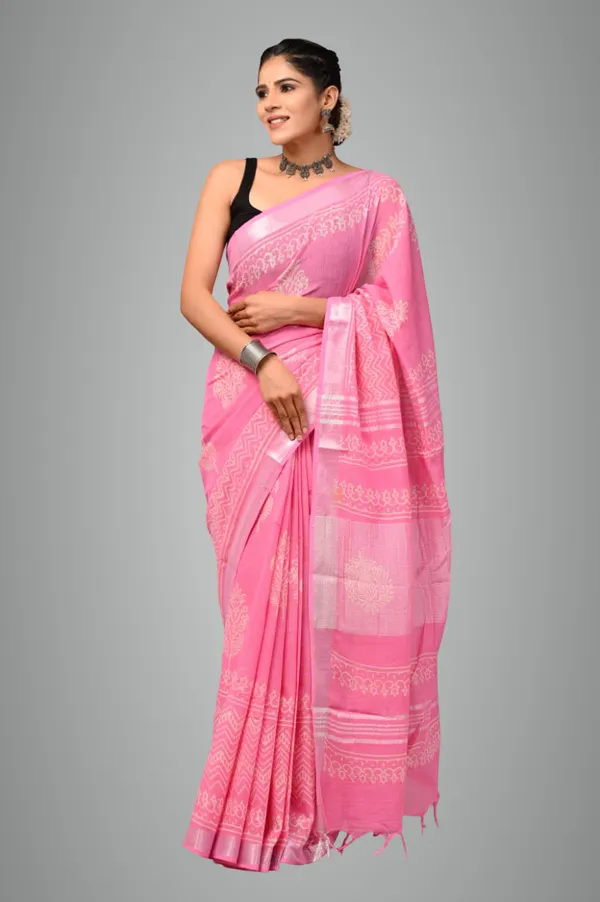 Pink_Trendy_Linen_Saree_For_Women